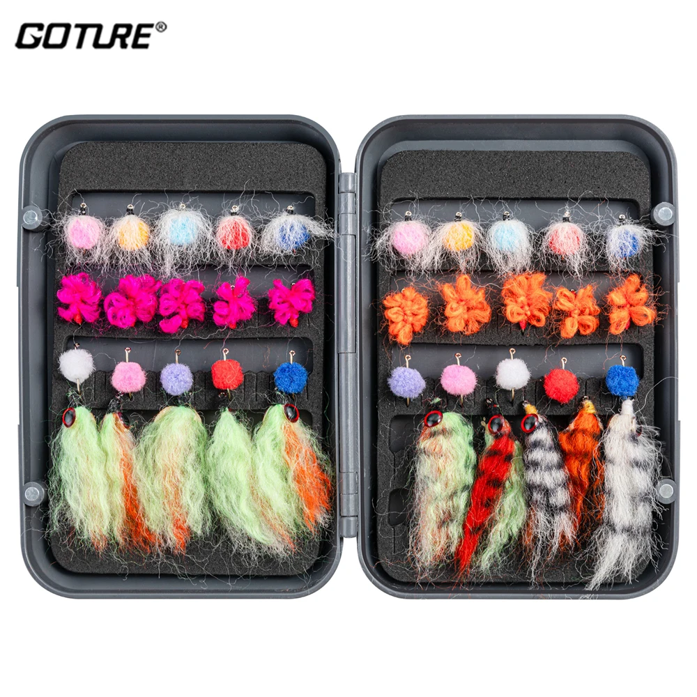 

Goture-Waterproof Fly Fishing Lures, Fly Box, Nymphs Flies, Streamer Flies, Trout, Bass Lure, Dry and Wet, 30 PCs, 40 PCs, 76PCs