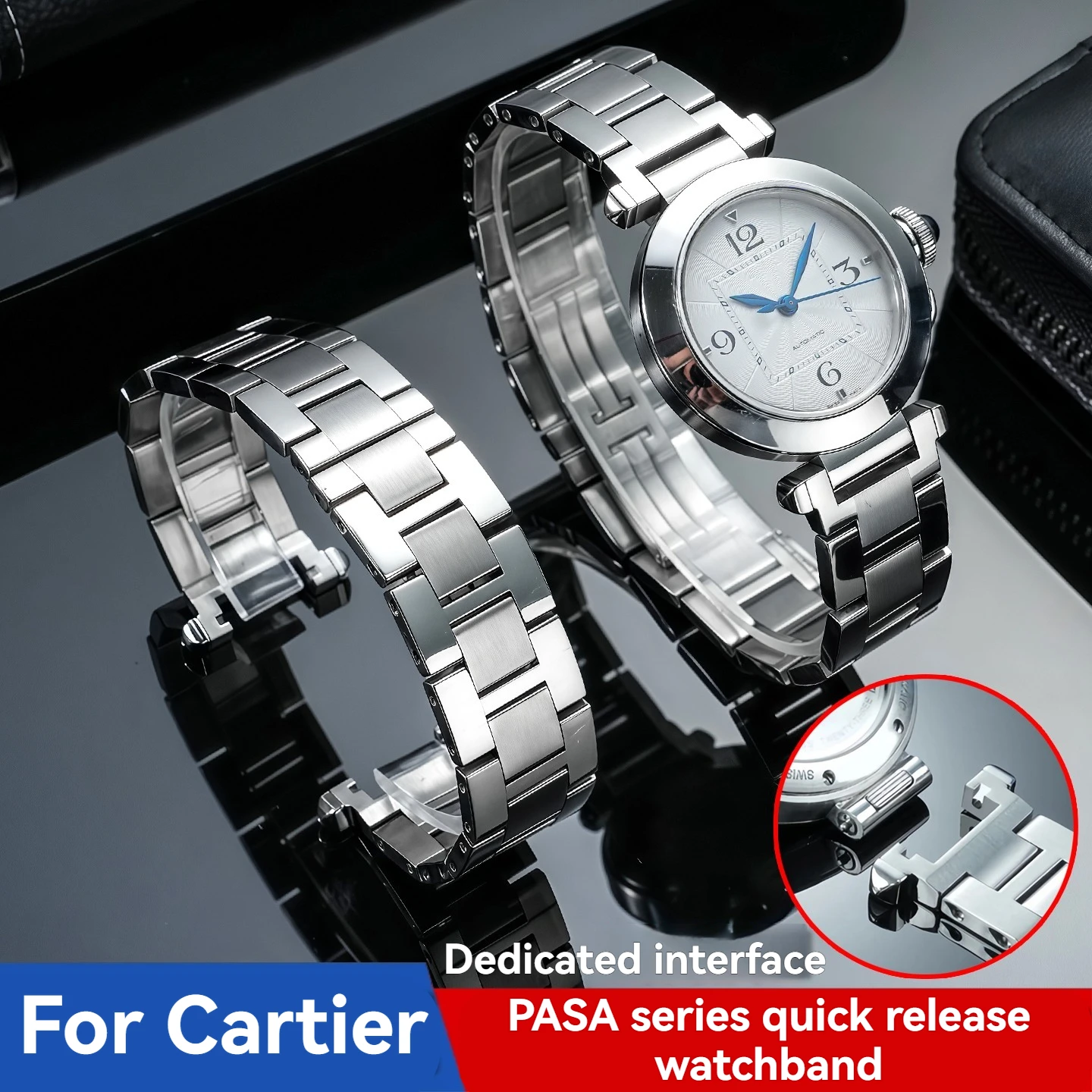 

For Cartier Pasha Quick Release Stainless Steel Bracelet 19-12mm Notched Replacement Band PASHA Series WGPA0019/0010 W2PA0014