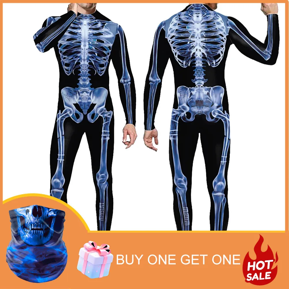 Halloween divertente tuta Catsuit manica lunga tuta uomo donna stampa 3D Costume Cosplay festa di festa fazzoletto da collo travestimento