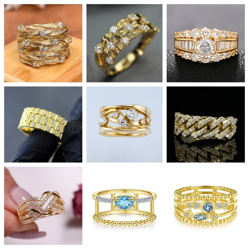 2024 New Bird\'s Nest Diamond Ring with Gold Luxury Twisted Design and Cocktail Fashion Women\'s Accessories Party Jewelry