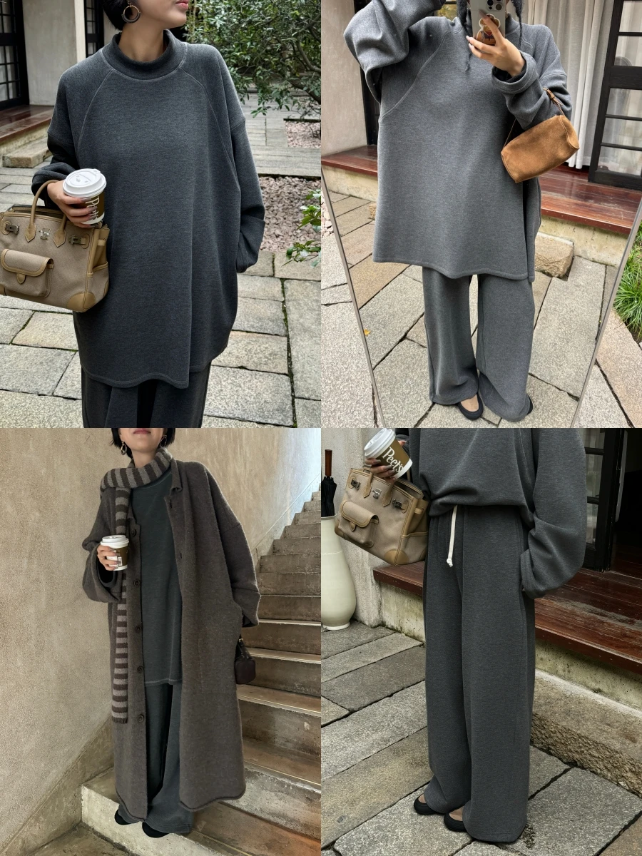 

Owi Thiened Double-Sided Floing f-High Collar T-irt Two-Way Wear Thermal Loing Technology Set for Women Winter F...