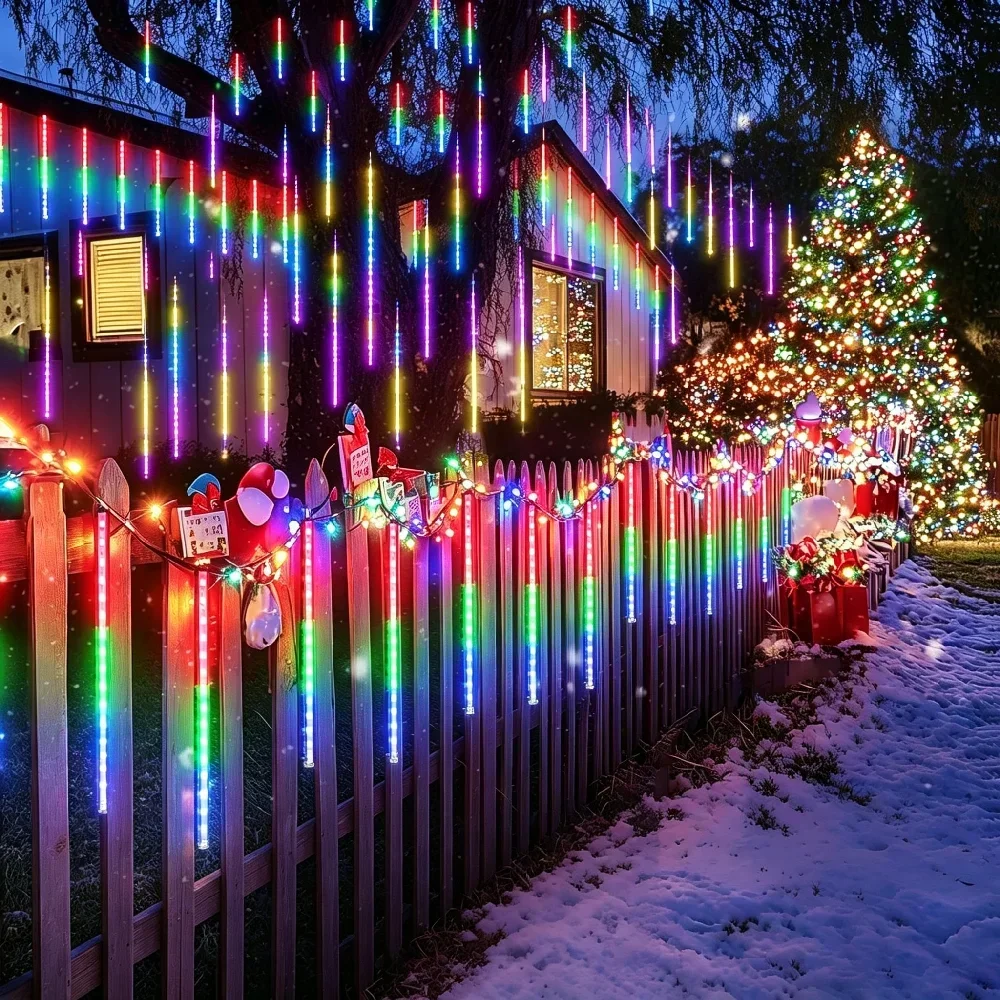 Christmas Solar Meteor Shower Light 8 Tubes Ice Pillar Type Light String for New Year Weddings Parties Holiday Ambient Lighting