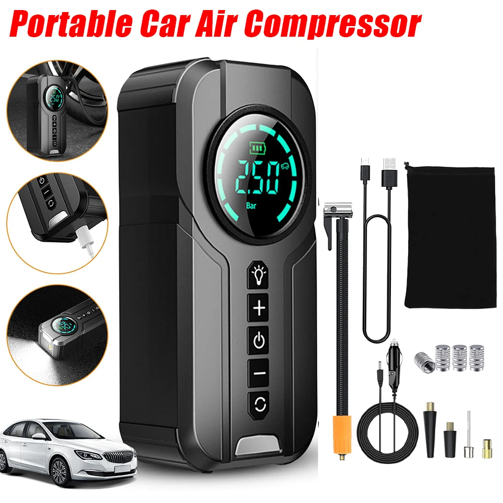 

Portable Car Air Compressor 12V 100W Electric Tire Inflator LCD Display Rechargeable Air Pump Digital Cordless Car Tyre Inflator