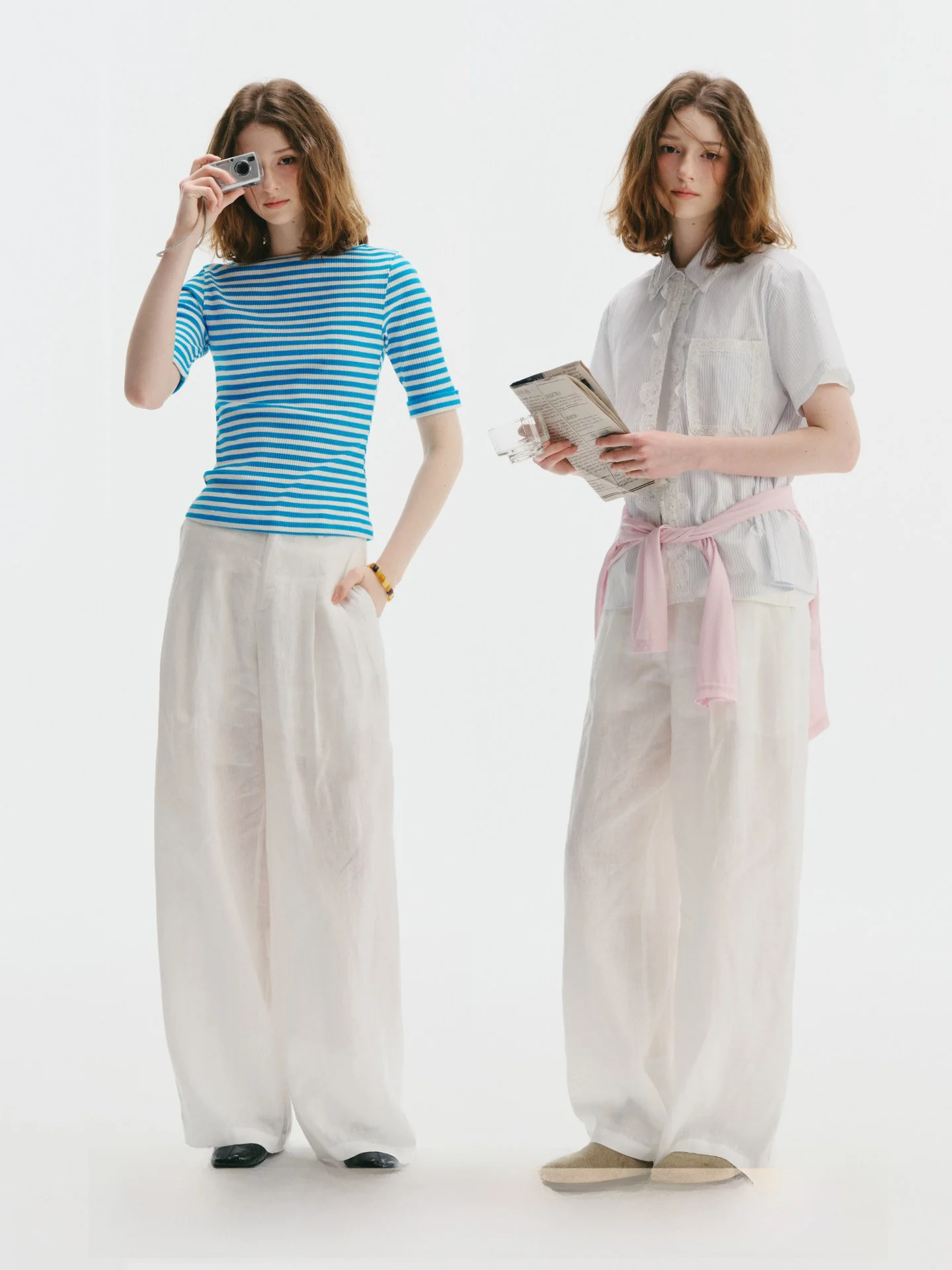 

UNRETRO Linen Wide Leg Casual Pants Women's Breathable Minimalist Summer Oxygen Pants Straight Cut Natural Waist Elastic