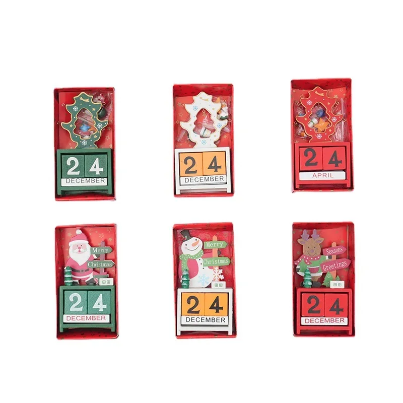 2024 Christmas Wooden Calendar Countdown Santa Claus Snowman DIY for Tabletop Ornaments Decoration Toys Gifts