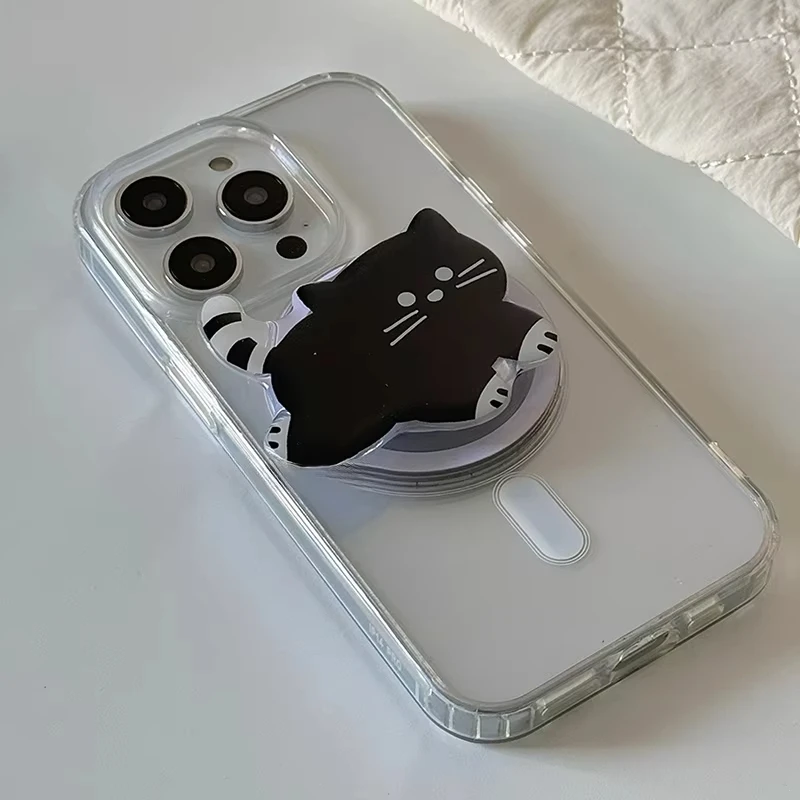 Korea Cute Cartoon Black Cat Magnetic Holder Grip Tok Griptok Phone Stand Holder Support For iPhone 15 For Pad Magsafe Smart Tok