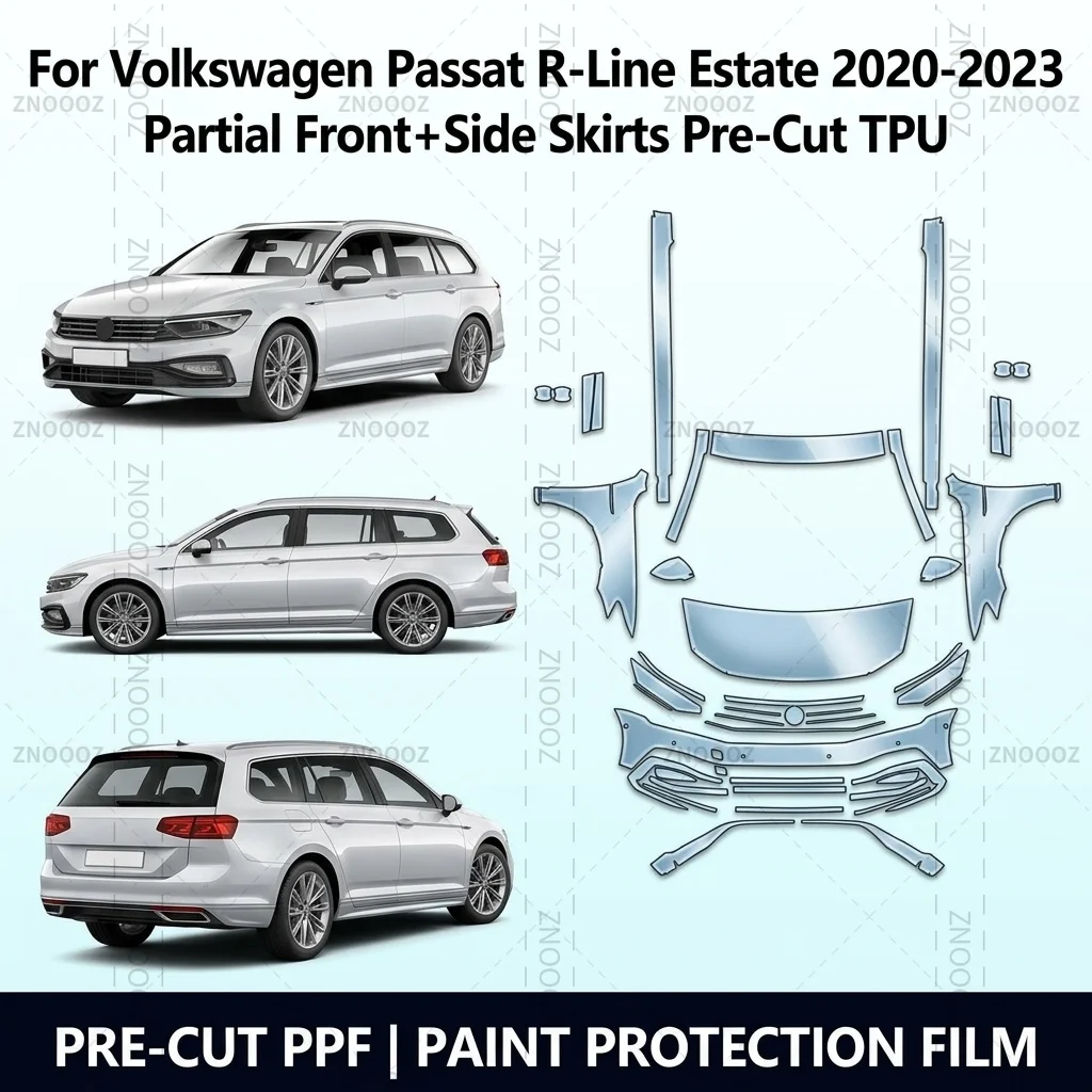 For Volkswagen Passat R-Line Estate 2020-2023 Partial Front+Side Skirts Pre-Cut TPU PPF Kit, Self Healing Anti Yellowing