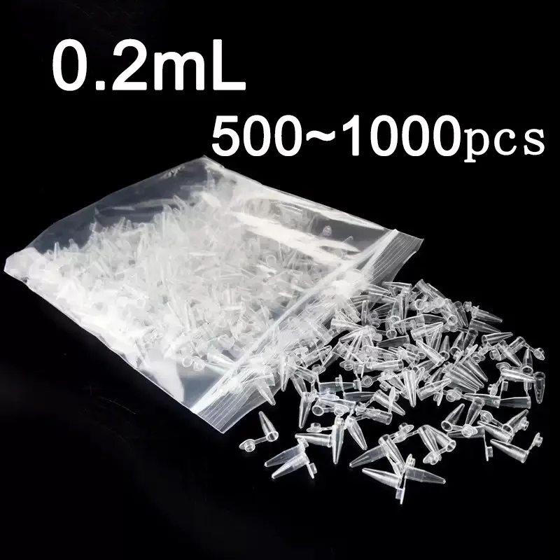 0.2ml Centrifuge Tube Test Tubes Transparent Plastic Tube Container Science Laboratory Test Accessories Lid , 500Pcs，1000Pcs