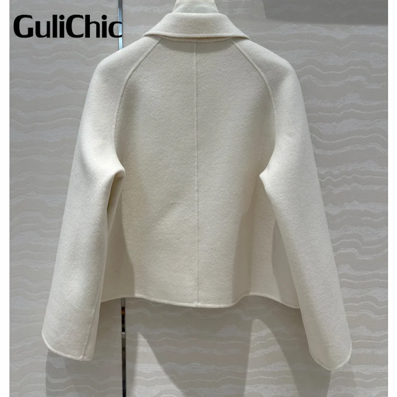 7.31 GuliChic 100% Cashmere Woolen Coat Women\'s Elegant Temperament Lapel Single Breasted Pocket Jacket Coat