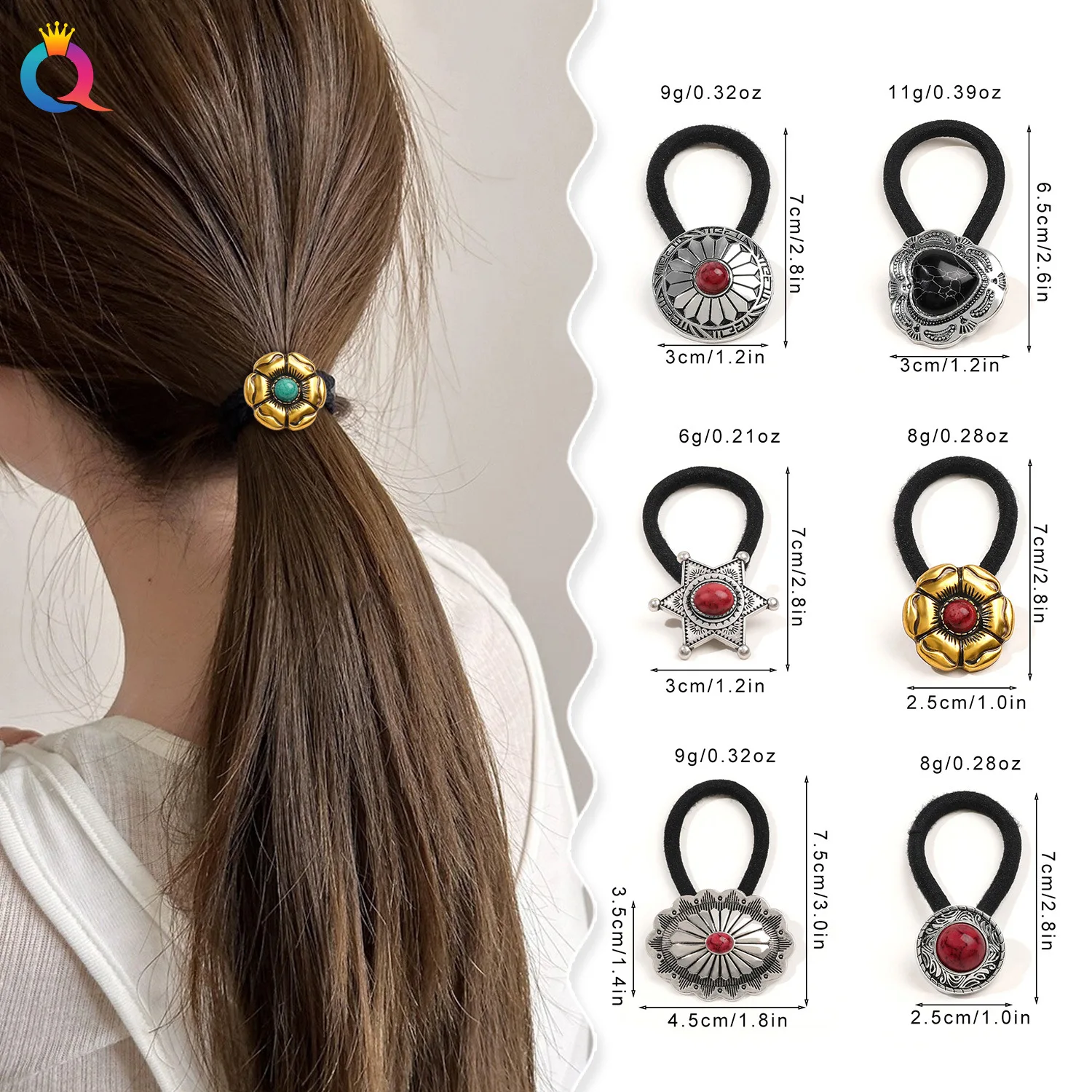 Button Hair Ties High Elasticity Vintage French Ponytail Holders for Women Elastic Scrunchies Daily Hair Accessory Wholesale