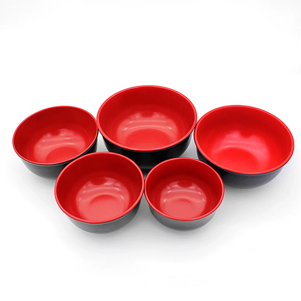 

2pcs Imitation Porcelain Rice Bowl 4.5Inch Black Red Soup Tableware Set For Home Restaurant Stackable Deep Wide Design Hand