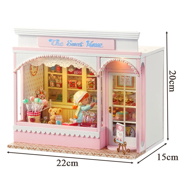 Imagem -06 - Kit Modelo Miniatura de Madeira Casa de Boneca Faça Você Mesmo Loja de Bolo Casa Bookend Casas de Bonecas Montadas Decoração do Lar Amigos Presentes