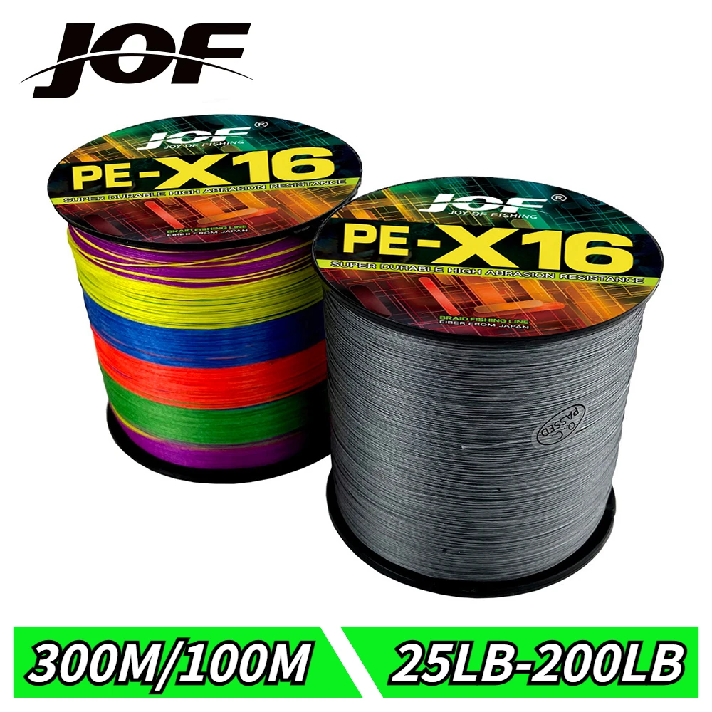 

JOF X16 Carp Fishing Line 16 Strands PE Braided Fishing Line 100M 300M Super Strong Multifilament 25LB~200LB Fishing Tackle