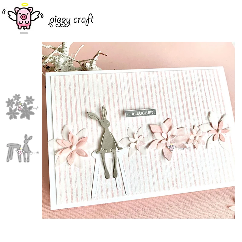 Piggy Craft metal cutting dies cut die mold Flower Rabbit Bench Scrapbook paper craft knife mould blade punch stencils dies