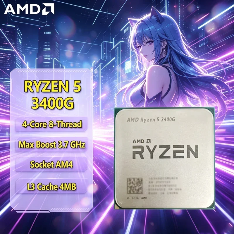 

AMD Ryzen 5 3400G R5 3400G 3.7GHz Quad-Core Eight-Thread 65W CPU Processor YD3400C5M4MFH Socket AM4 Loose Pieces