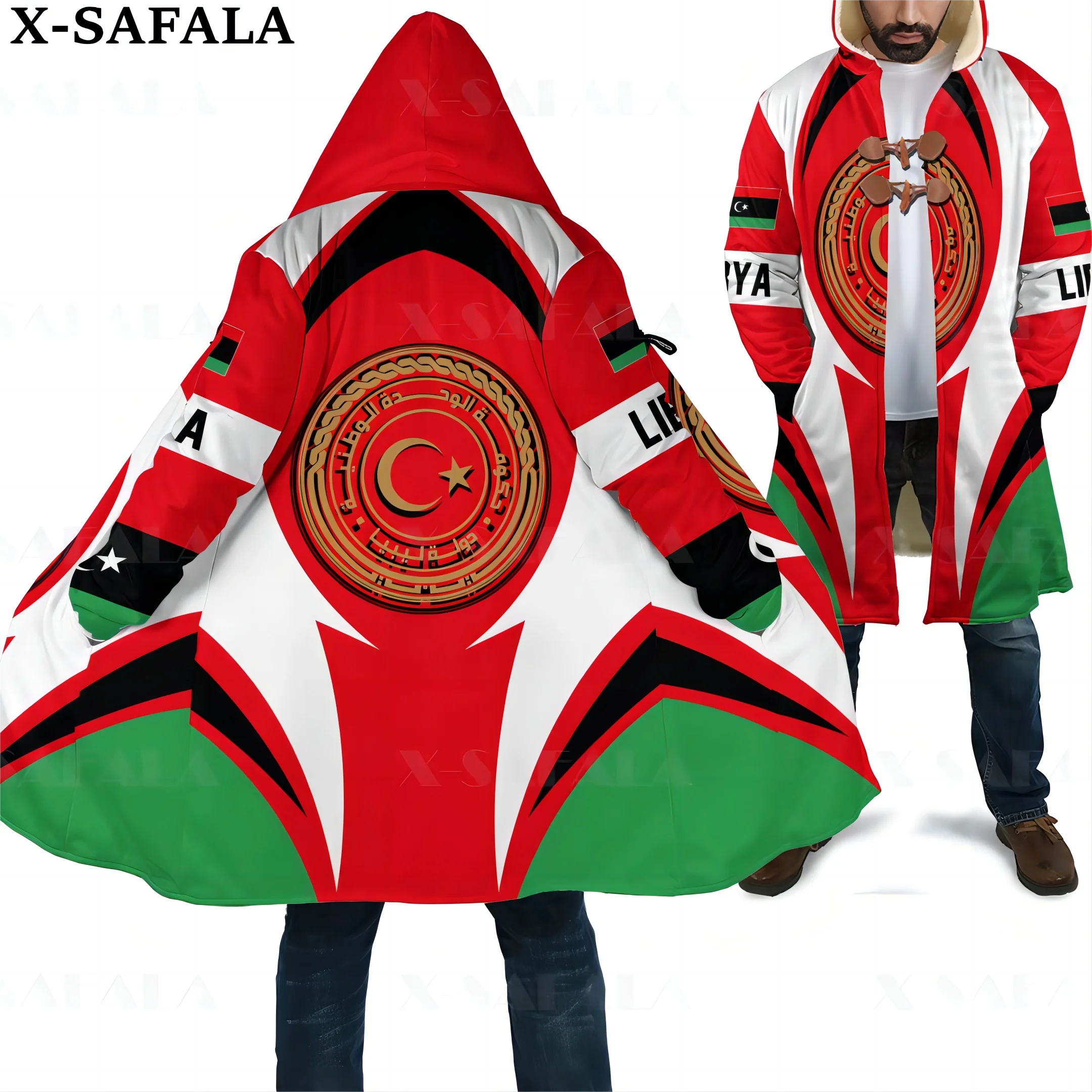 

Libya Emblem Action Flag Country Art Thick Warm Hooded 3D Print Cloak Men Overcoat Coat Windproof Fleece Cape Robe Blanket-1