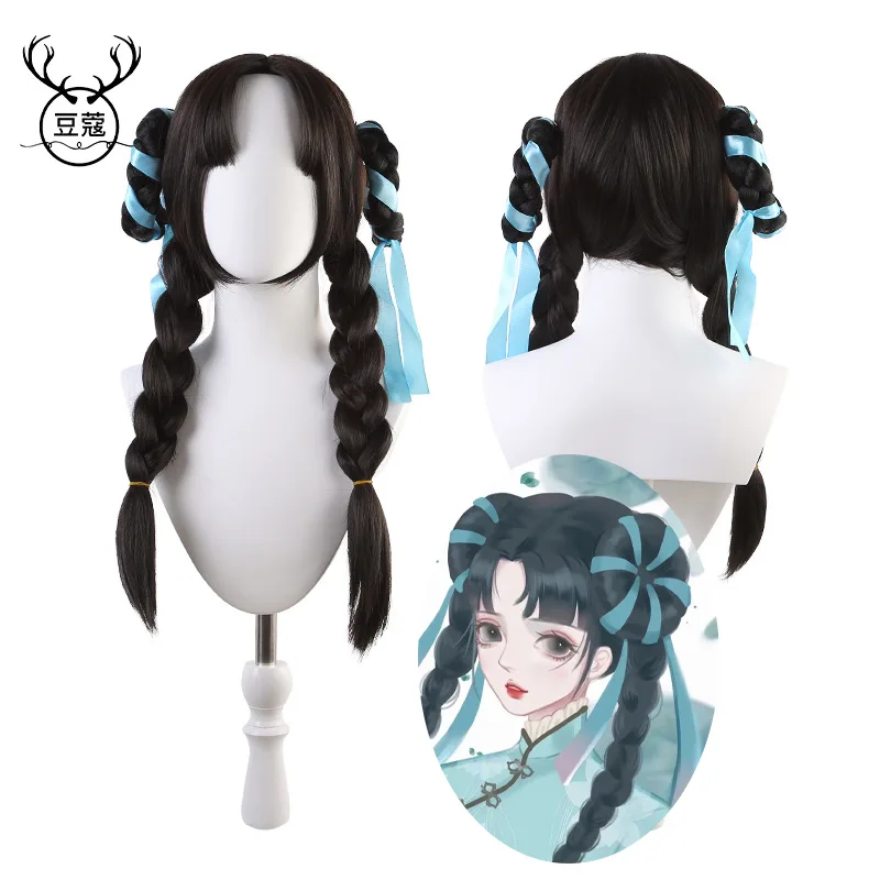 Synthetic Short Cosplay Wig with Braided Pigtails Inspired By Game Style, Cute Girl Bob Anime Hair for Costume Party, Daily Wear
