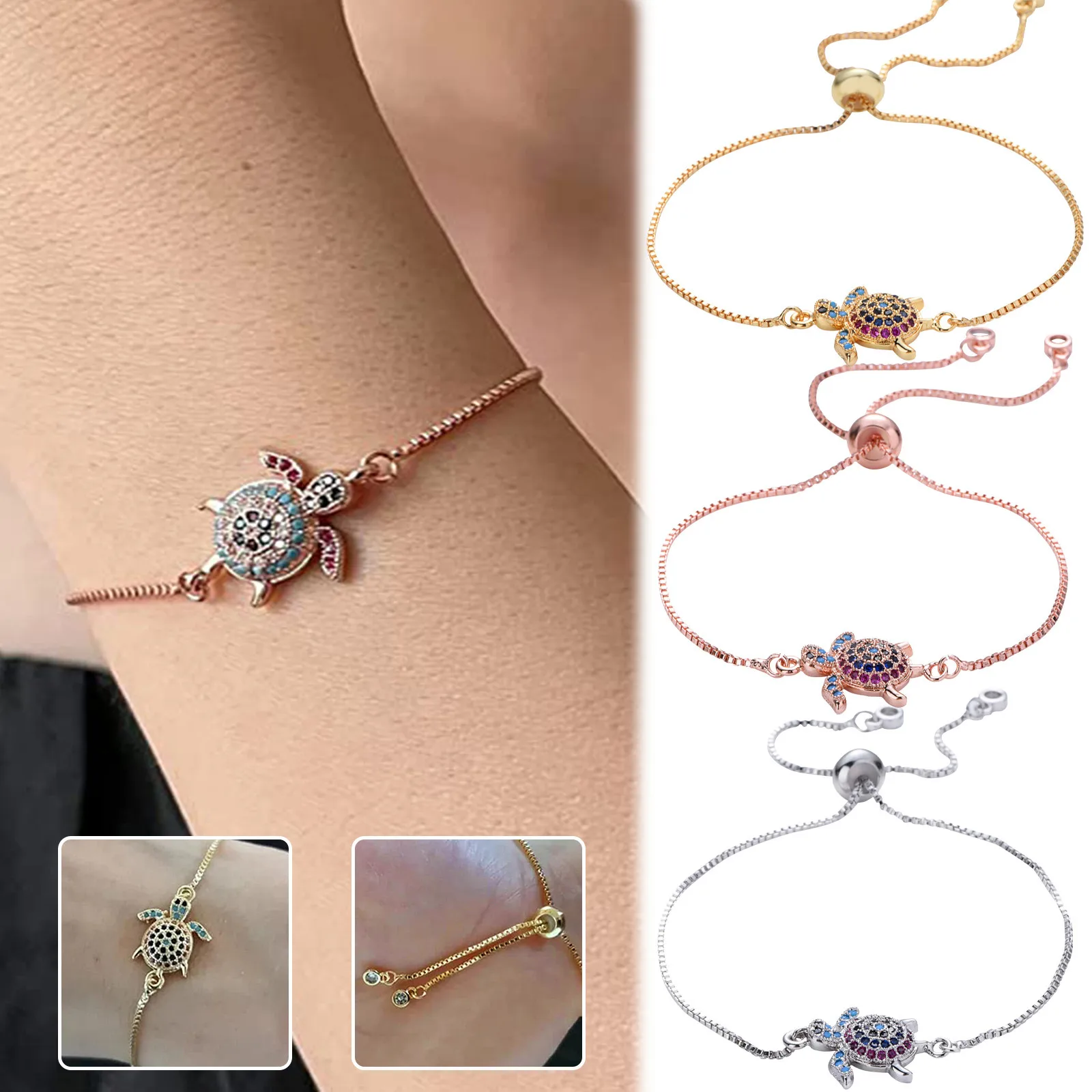 Colorfast Mini Turtle Shaped Bracelet Fashion Casual Versatile Accessories Exqusite Jewelry Gift Suitable for Women and Girls
