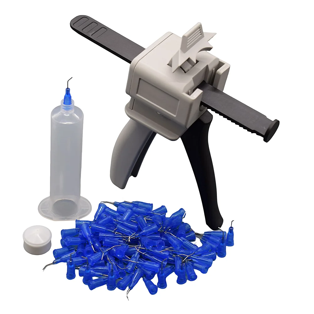 

100pcs 22G Needle Bent Dispensing Tips and 30cc Glue Dispenser Syringe Barrel with 30ml Manual Glue Gun UV Adhesive Caulking Gun