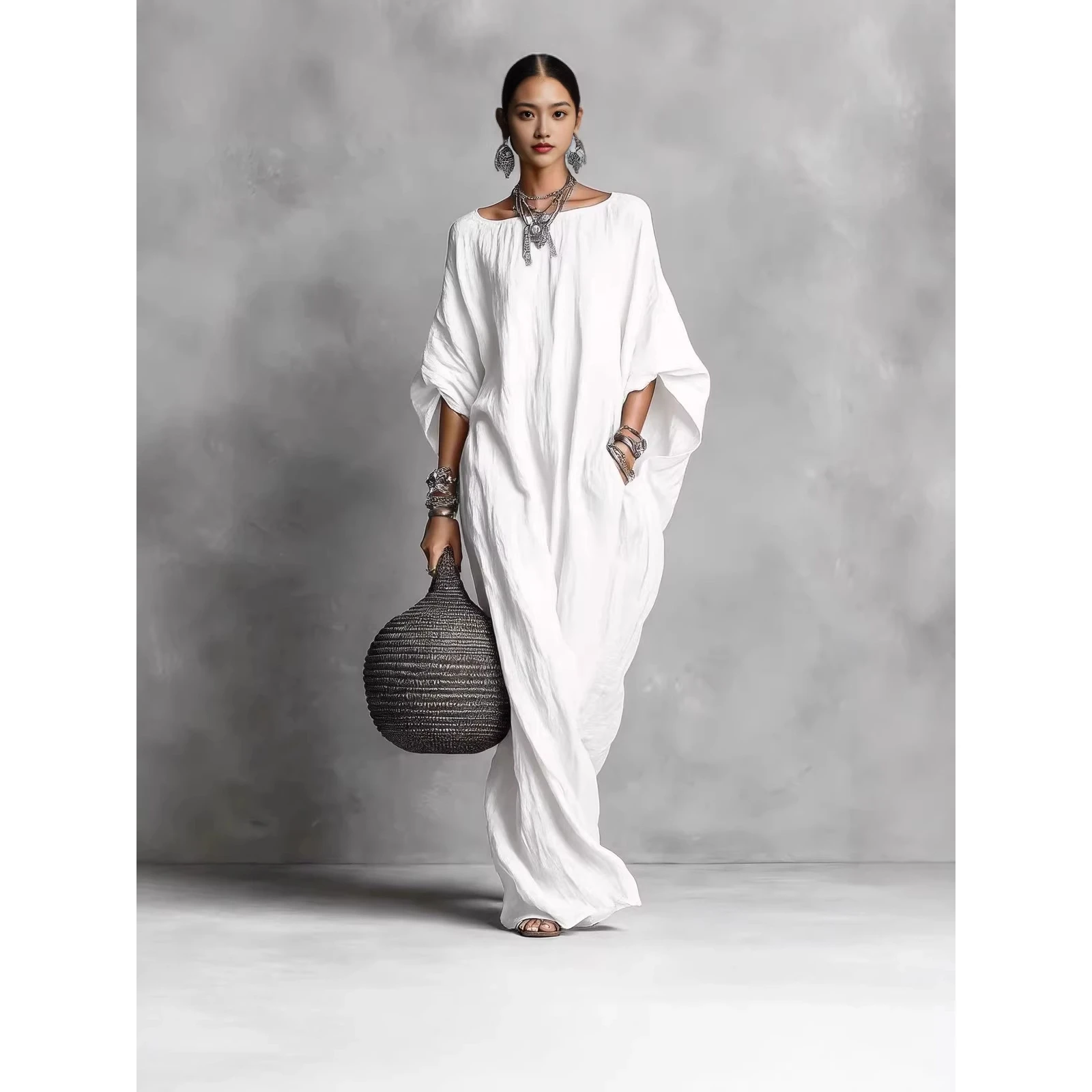 Retro Pure Color Long Sleeve Shoulder Bared Casual Long Dress 2026 Cross-Border Women's High Waist Polyester Short Pants
