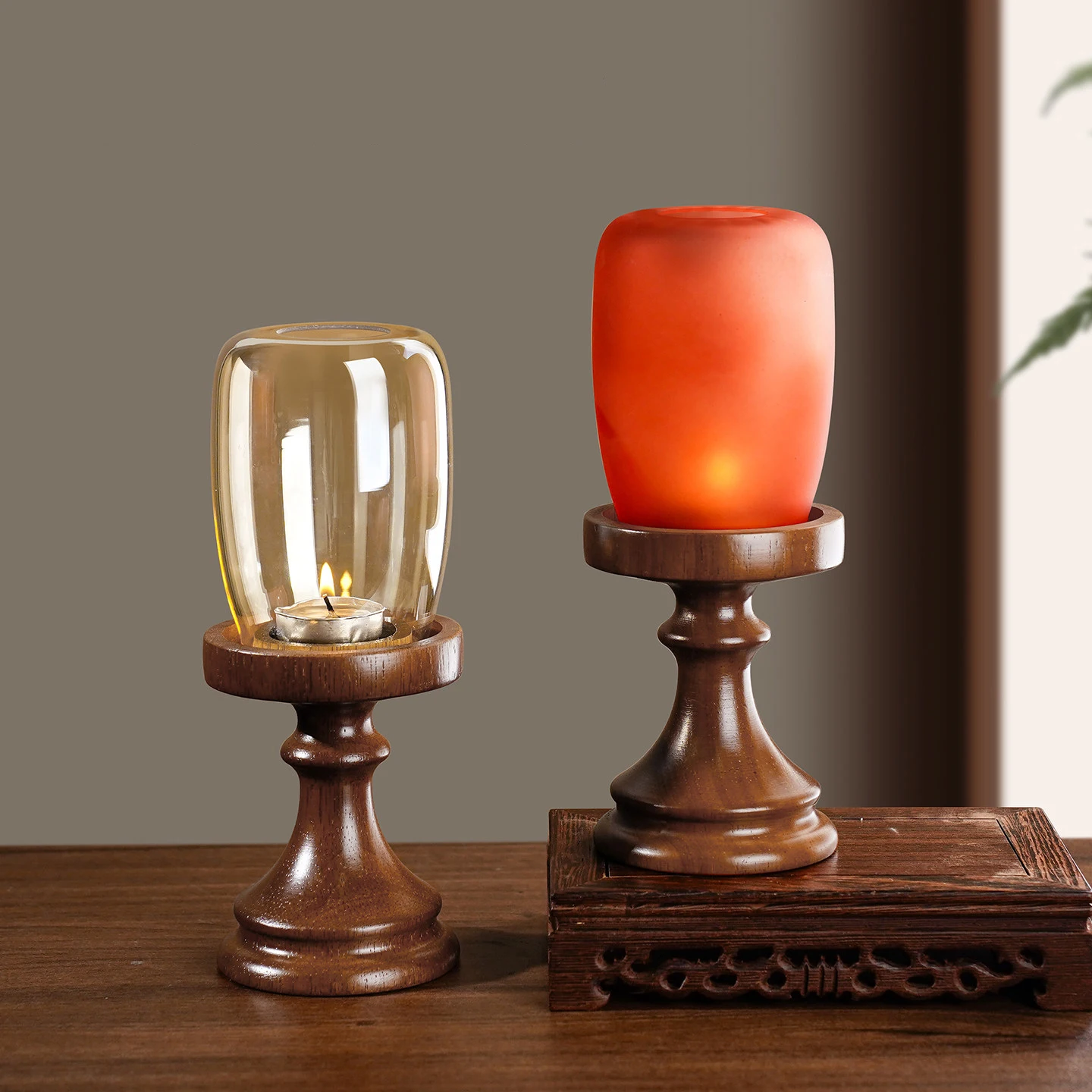 Log Base Glass Candlestick Handmade Home Decoration Decorative Atmosphere Lamp Retro Candlestick Art Desktop Decoration