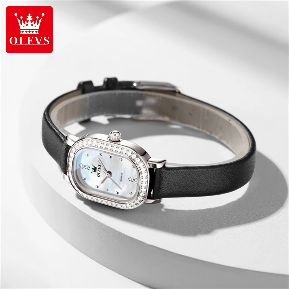 OLEVS 5697 Elegance Quartz Movement Watch For Women Small Dial Classic Sword-shaped Needle 30m Waterproof Leather Strap Watch