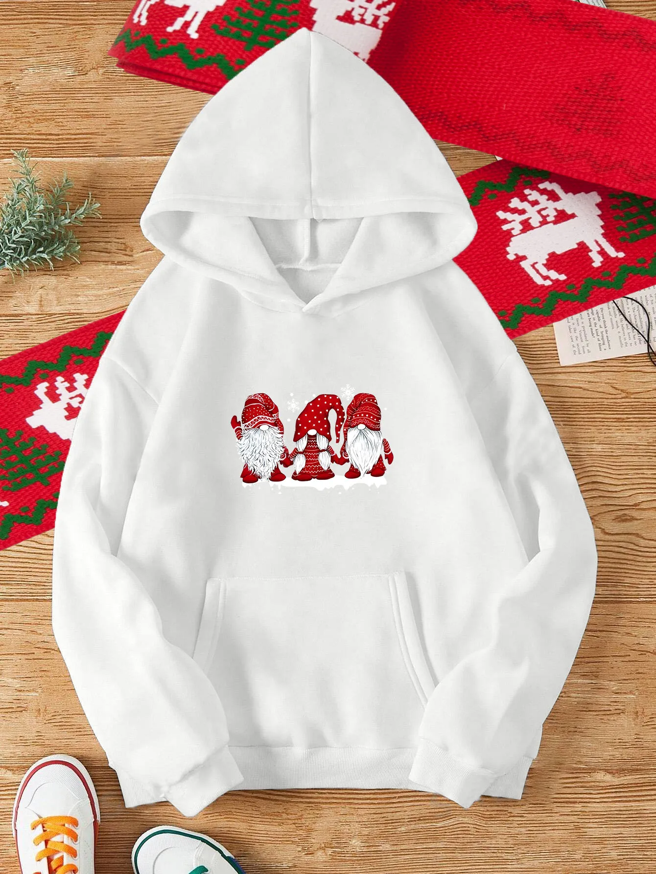 

Women's Christmas hooded sweatshirt, stylish Santa Claus print sweatshirt, suitable for daily casual, women's clothing