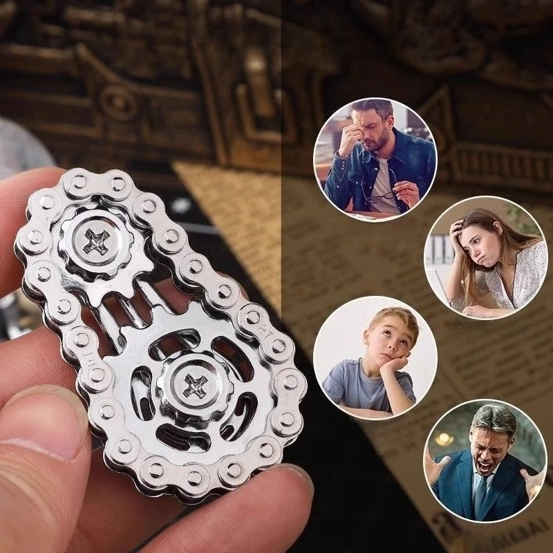 Chaînes engrenage Fidget Spinner Gyroscope pignon du bout des doigts main Spinner chaîne engrenage métal toupie roue engrenage chaîne Gyroscope