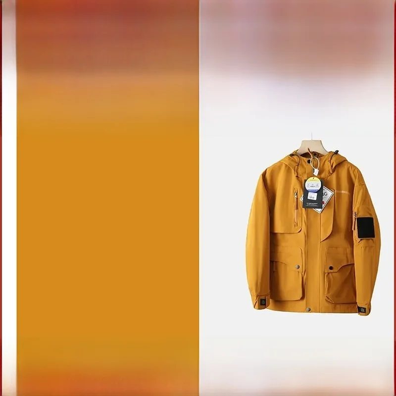 

Outdoor Men's Waterproof Windproof Hooded Casual Versatile Workwear Jaet Coat Trendy Stand Fit Long Sve Zipper Pure C...