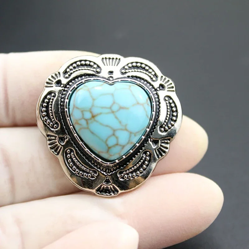 29*30mm Silver Ethnic Tribal Traditional Flower Love Heart Turquoise Leathercraft Conchos For Belt Wallet Decorative Accessories