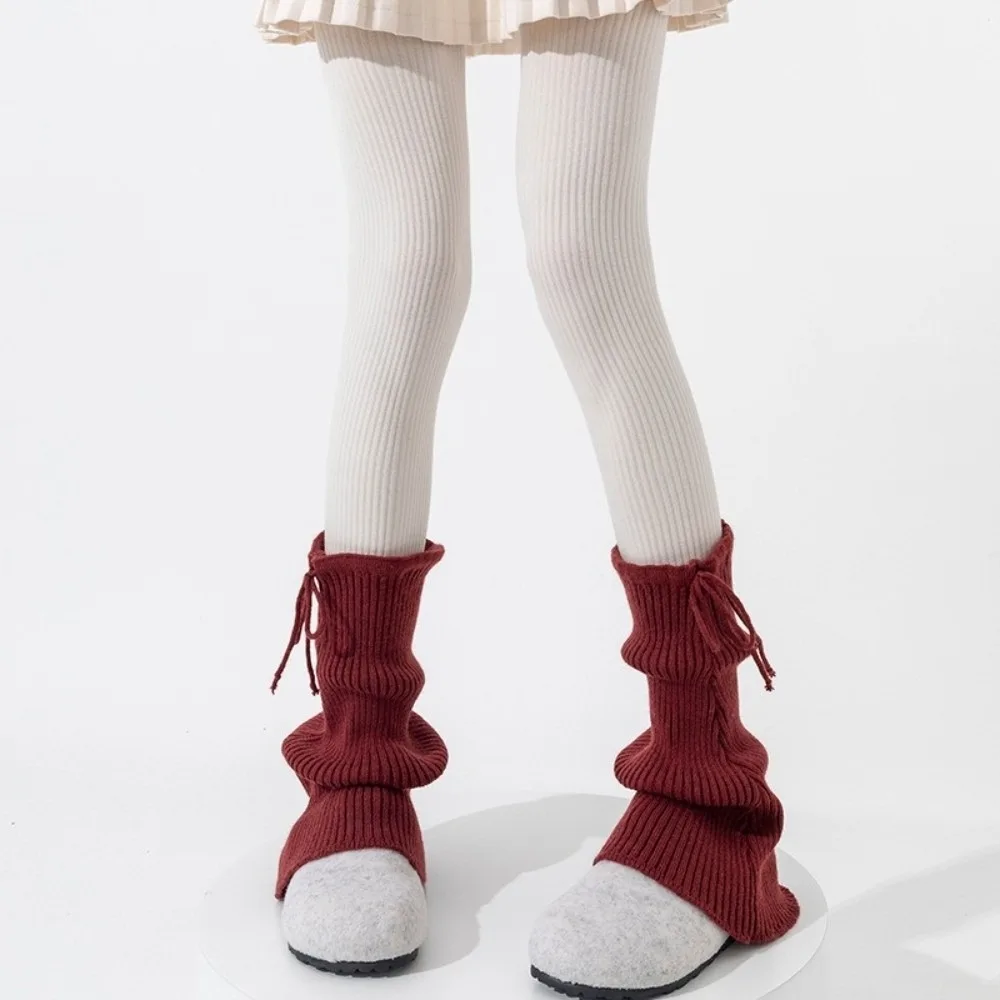 

New Solid Color Leg Warmers Thickened Knitted Bow Middle Tube Socks Harajuku Pile Sock Women