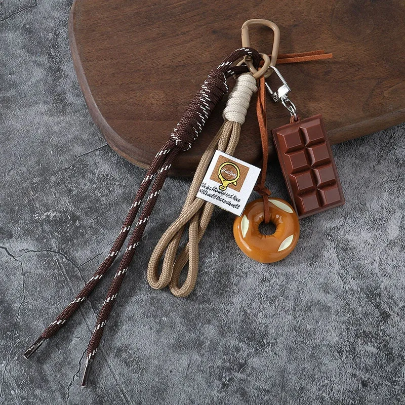 Braided Rope Bag Pendant High-grade Keychain Pendant Cute Alkaline Water Bread Ins Bag Pendant Chocolate Pendant