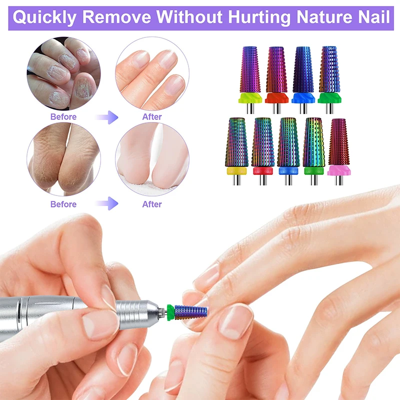 หัวเจียรเล็บแบบ 5-in-1 สีม่วง ทำจากทังสเตนคาร์ไบด์ สำหรับเจียรเจลอะคริลิค อุปกรณ์ทำเล็บมือ