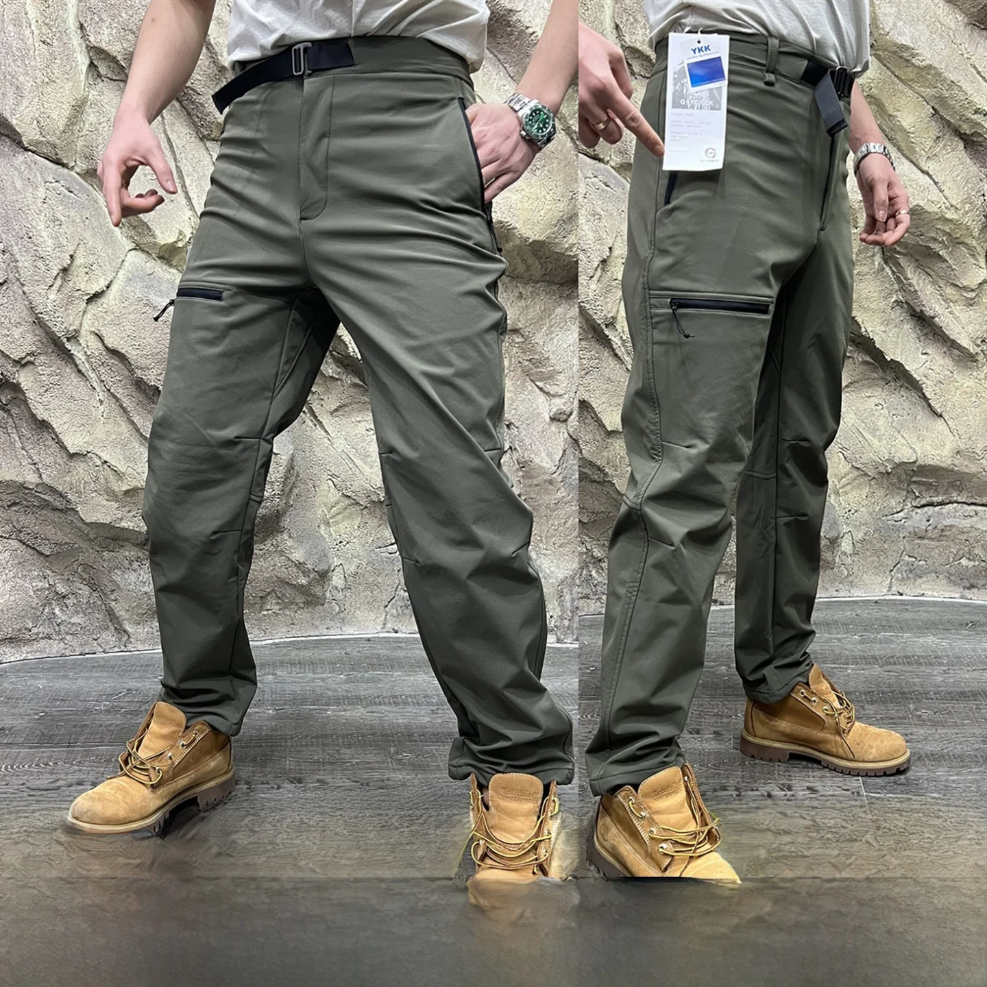 

Outdoor Men's Softell Pants down Filled Cosite Interior Windproof Waterproof Autumn Winter Faionable Straight Leg Zipper