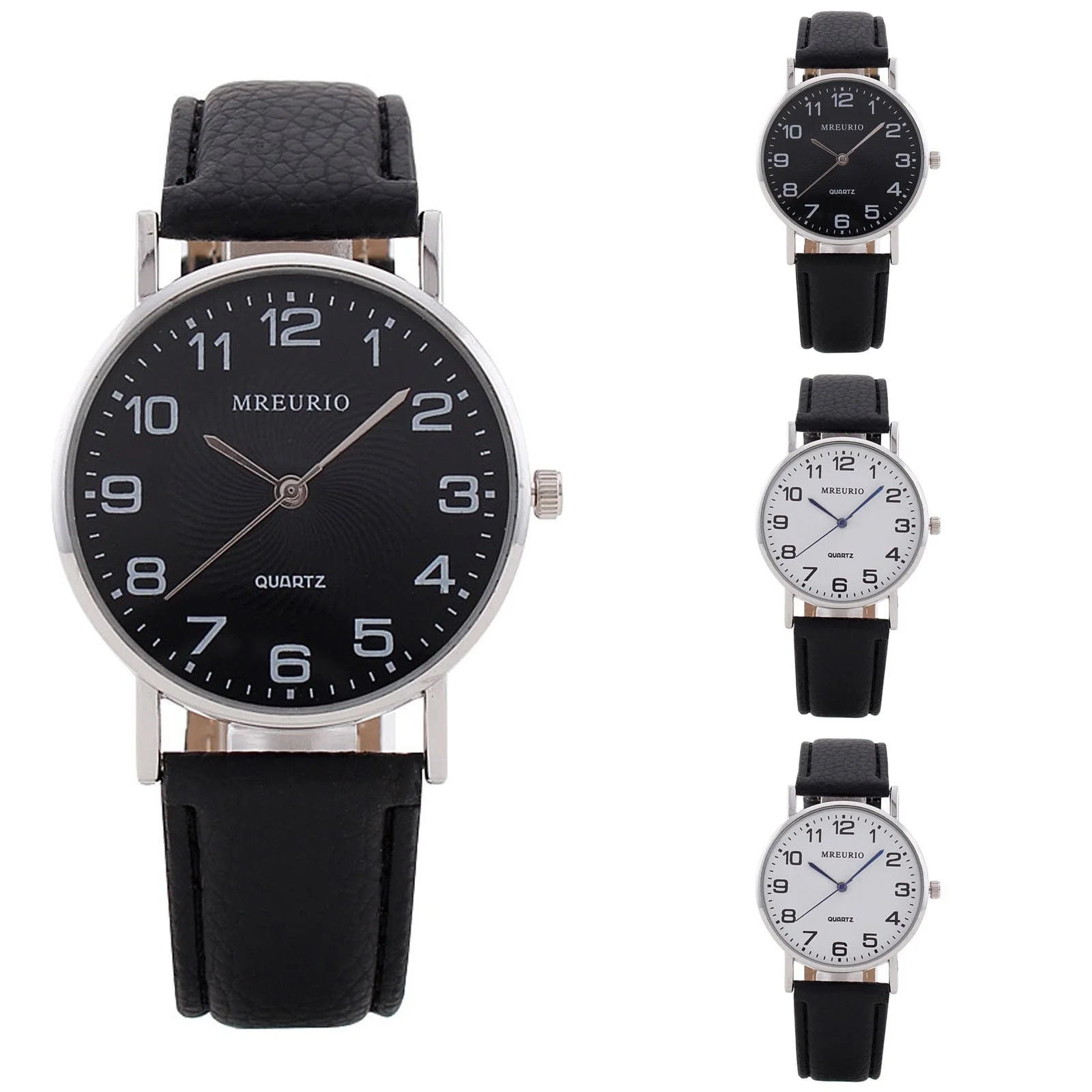 

Модные простые мужские часы, повседневные черные наручные часы с кожаным ремешком, новый большой круглый циферблат, спортивные кварцевые часы