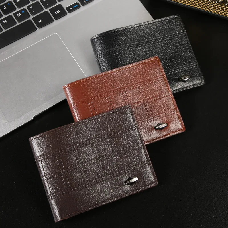 

Men's Short Wallet Solid Color Fashionable Embossed Soft Leather Clip Large Capacity Multi Card Horizontal Wallet