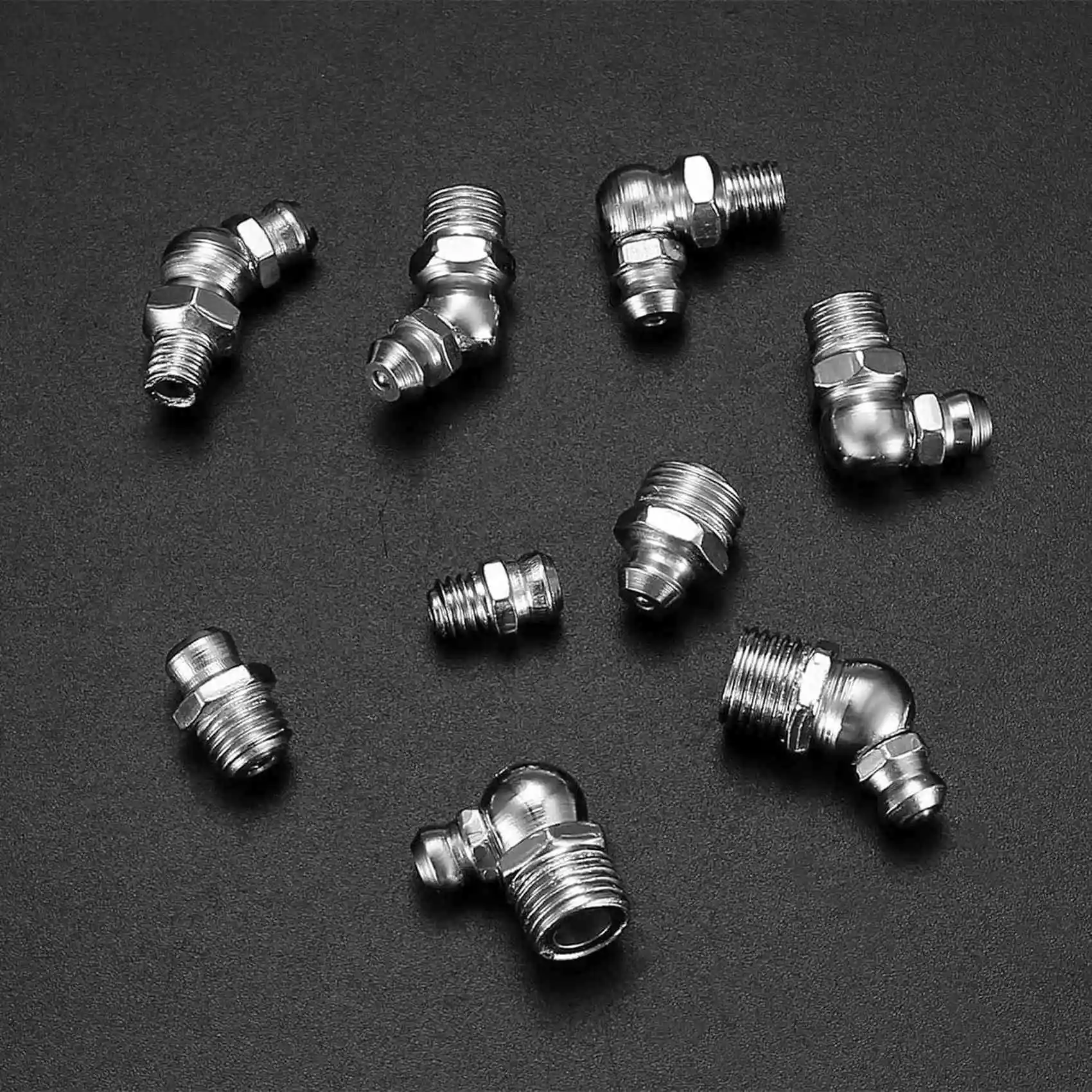 Kit de accesorios de grasa métrica ABKJ-120Pcs, surtido Zerk de grasa hidráulica M6 M8 M10 45 90 grados para grasa en ángulo mecánica