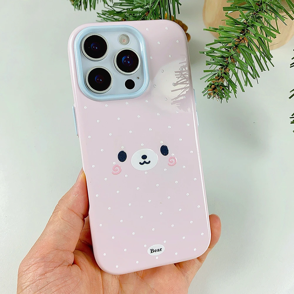 Korean Cute Cartoon Rilakkuma Bear Wave point Phone Case For iPhone 17 Pro 16 15 14 13 Pro Max Cases Shockproof Hard Cover