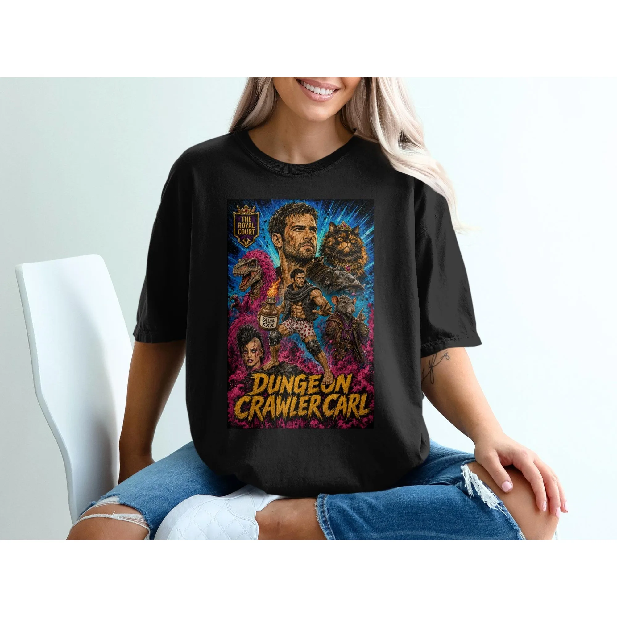 Dungeon Crawler Carl Shirt 1717 The Royal Court Black Casual Crew Neck T Shirt Unisex All-Season