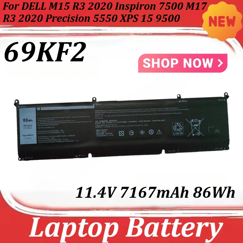 69KF2 11.4V 7167mAh 86Wh Battery for DELL M15 R3 2020 Inspiron 7500 M17 R3 2020 Precision 5550 XPS 15 9500