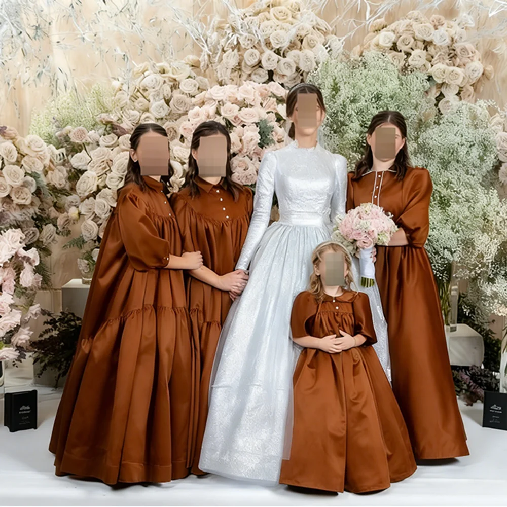 Robe de demoiselle d'honneur ivoire, robe à fleurs pour mariage, en Satin, taille haute, pour fête d'anniversaire pour enfants, robe de bal de première communion personnalisée