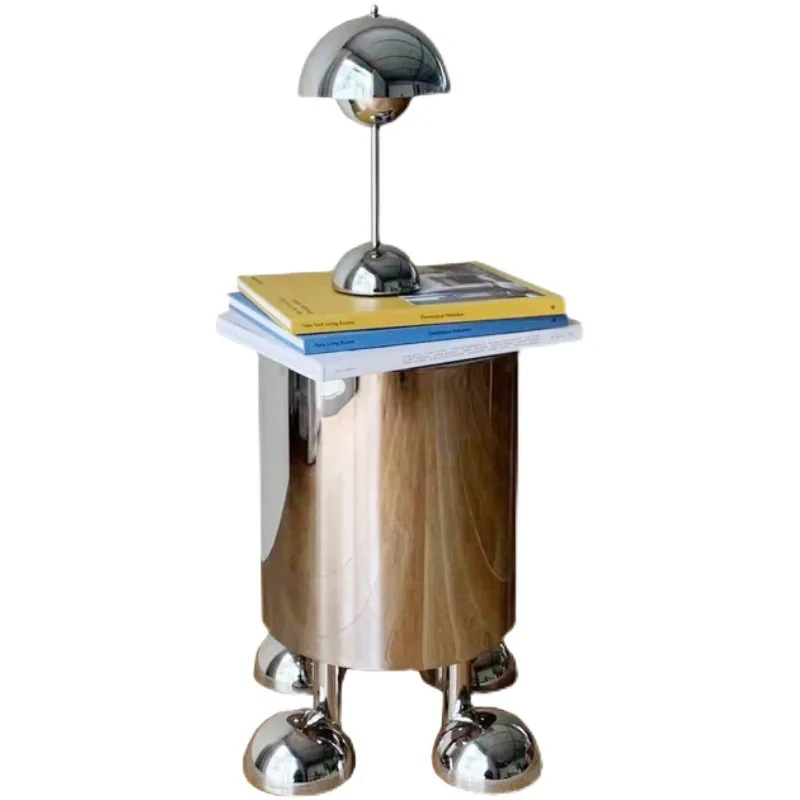 

Living room stainless steel small apartment round household bedside table side table