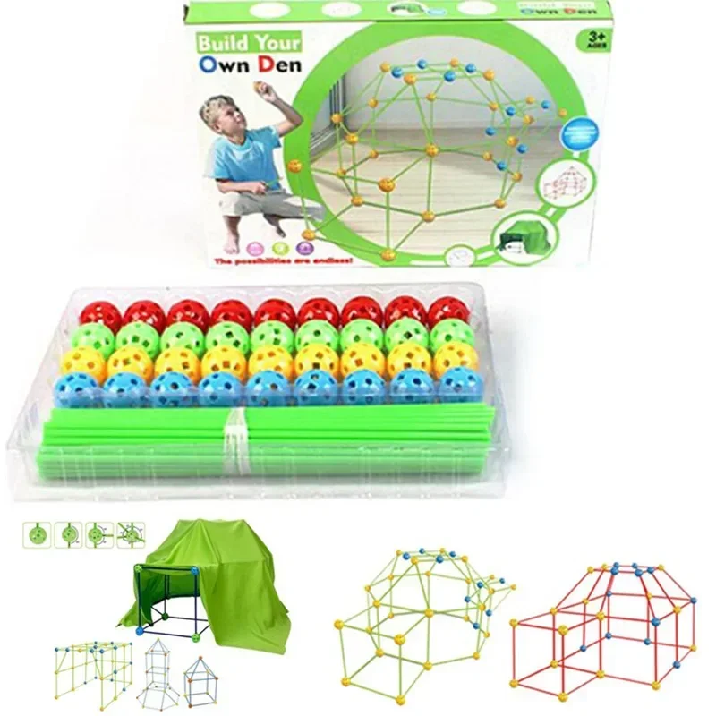 

Construction Fort Building Block Kit For Children Girls Boys Build Your Own Den DIY Multicolor 3D Castles Tunnels Tents Toy Set