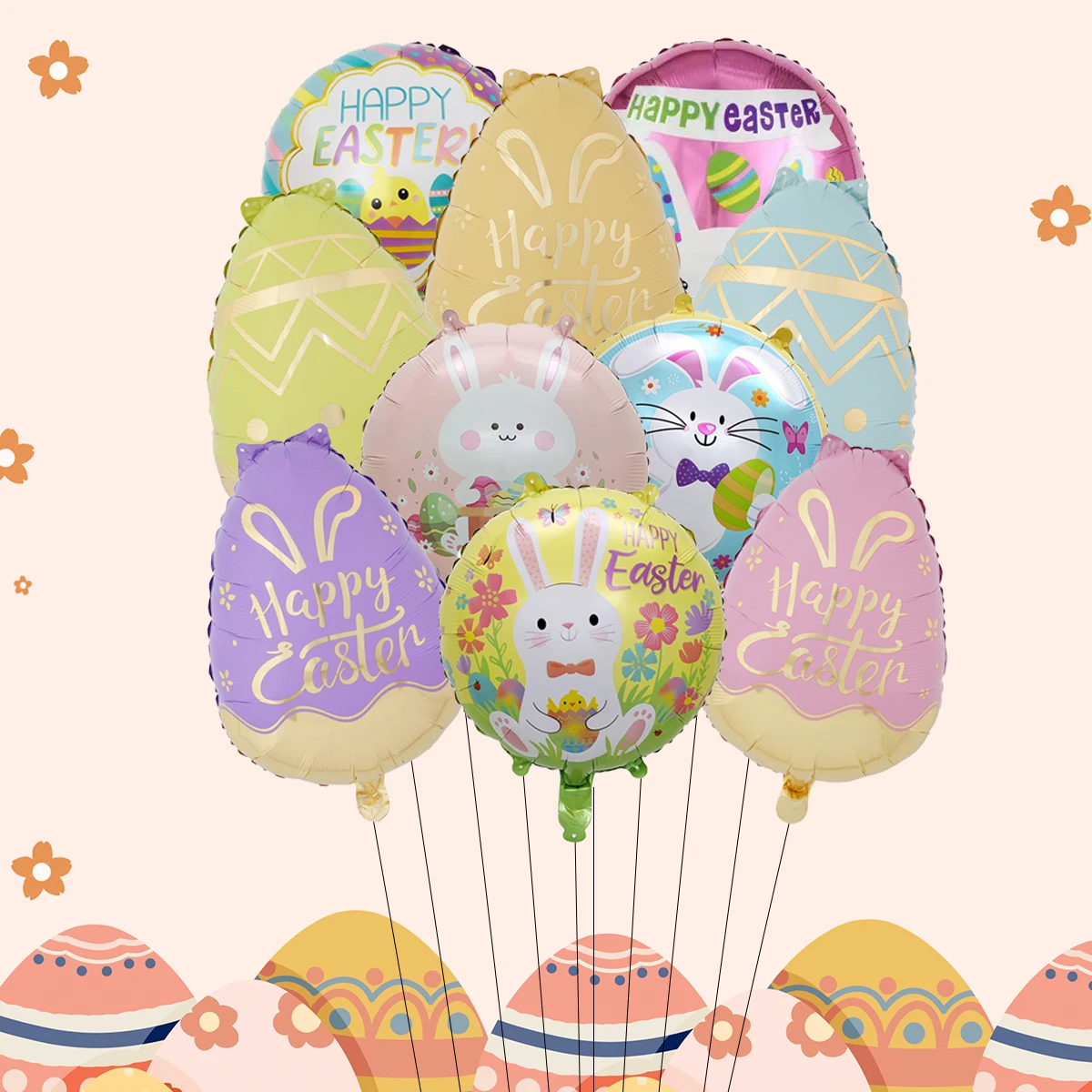10 Stück 18 Zoll Frohe Ostern Brief Ei Kaninchen Runde Folienballons Ostern Party Ballon Osterdekorationen
