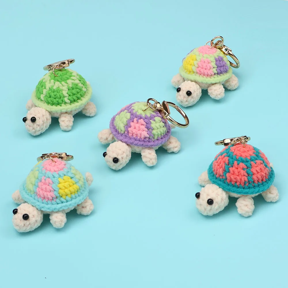 Exquisite Handmade Yarn Crochet Cute Turtle Key Ring Funny Creative Backpack Pendant Crocheted Turtle Doll Keychain Holiday Gift