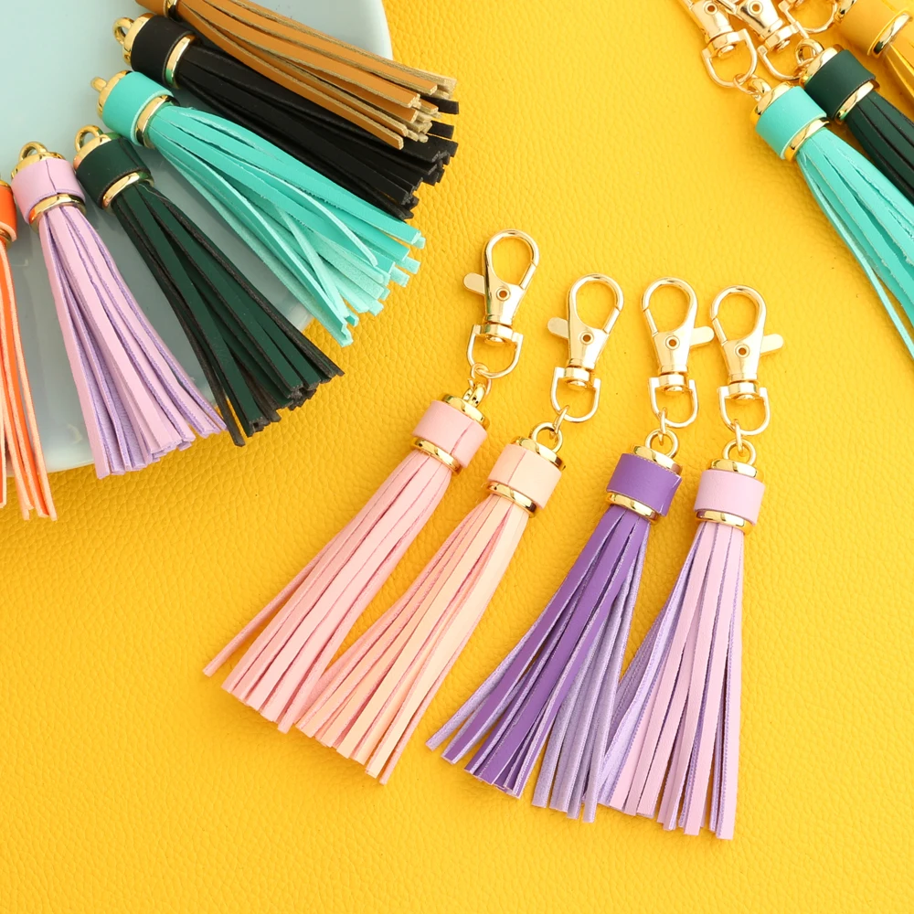 2023NorKeer New Fashion Tassel Key Chain Women Cute Tassel KeyChain Bag Accessory PU Leather Tassels Car Key Ring Fringe Jewelry