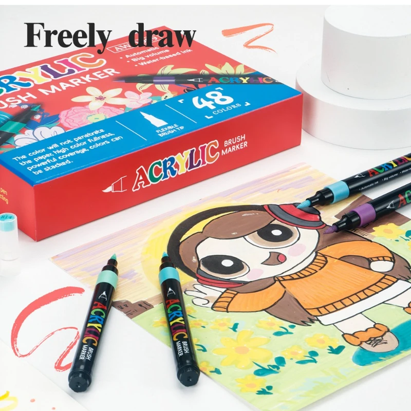 

12/24/36/48 Colors Art Markers 1-5MM Soft Tip Painting Student Drawing DIY Glass Wood Stone Model School Supplies Art Stationery