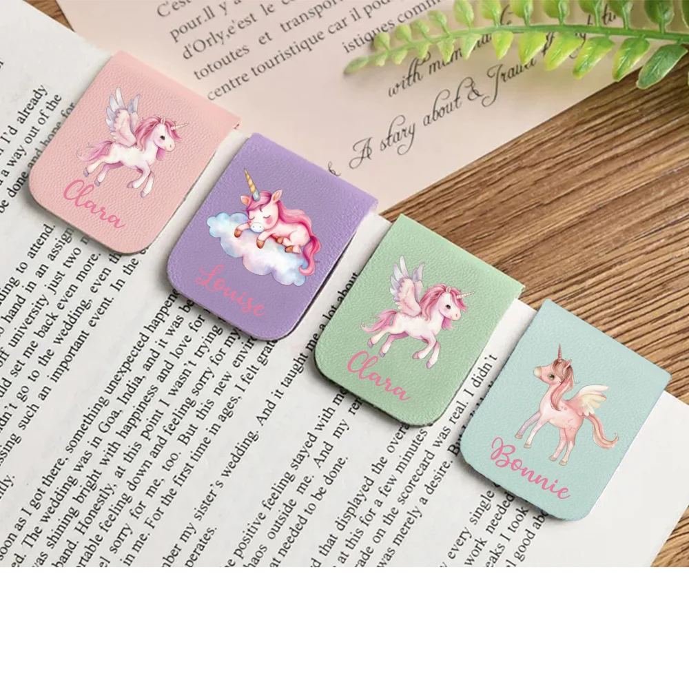 1 szt. Zakładka do książki z kolorowym jednorożcem, personalizowana skórzana zakładka do książki z kolorowym jednorożcem, personalizowana zakładka magnetyczna