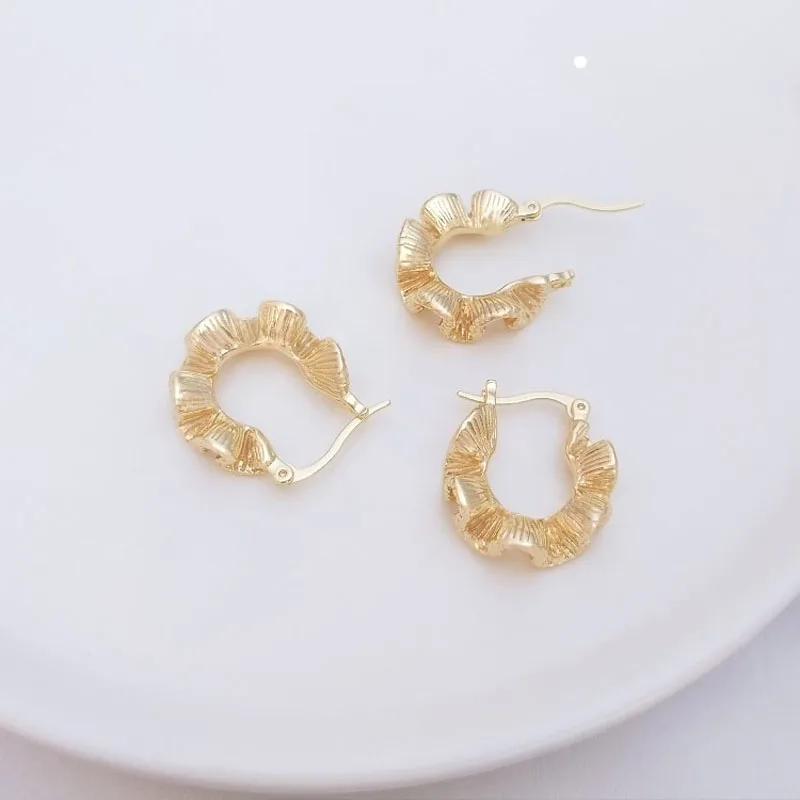 2PCS Gold Filled Three Dimensional Lace Earring DIY Handmade for Earring Accessories Materials Wave Texture Earring Accessories