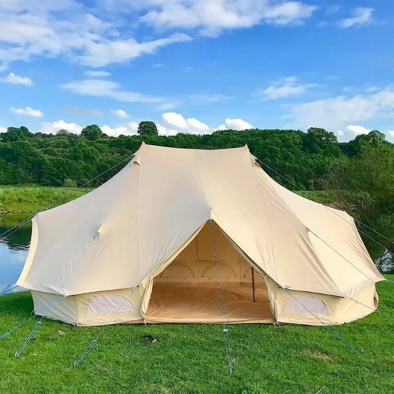 Waterproof 6 Metre Hotel Large Luxury Waterproof Twin Poles Glamping Heavy Canvas Emperor Bell Tent  for Outdoor Family Hiking